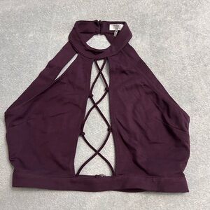 PURPLE LACE UP CHOKER CROP TOP
